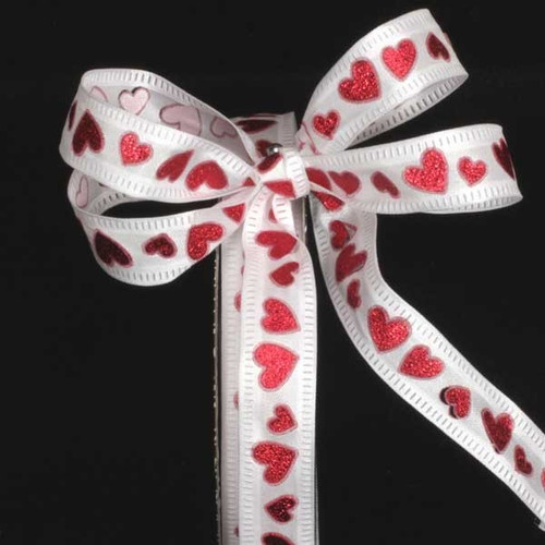 White and Red Wired Craft Ribbon 0.625" x 80 Yards - IMAGE 1