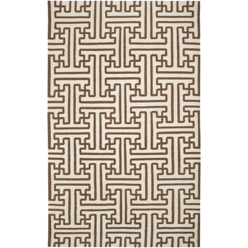 5' x 8' Winter White and Brown Wool Area Throw Rug - IMAGE 1