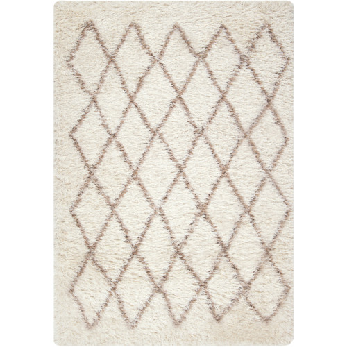 9' x 12' Cream White and Brown Cozy Diamonds Hand Tufted Rectangular Area Throw Rug - IMAGE 1