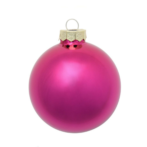 Shiny Finish Glass Christmas Ball Ornaments - 2.75" (70mm) - Raspberry Pink - 12ct - IMAGE 1