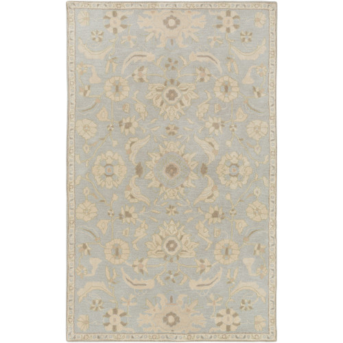 6' x 9' Elegant Leaves Slate Gray and Tan Brown Wool Area Throw Rug - IMAGE 1