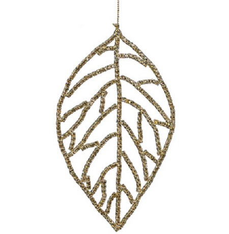 Beaded Leaf Christmas Ornament - 5.5" - Amber and Gold - IMAGE 1