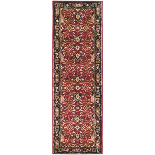 2.5' x 8' Burgundy Red and Black Hand Tufted Wool Area Throw Rug Runner - IMAGE 1