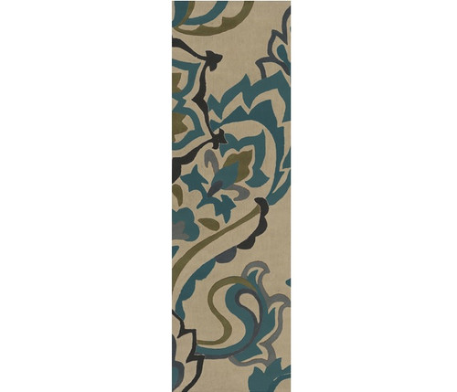 2.5' x 8' Pine Green and Beige Damask Hand Woven Rectangular Rug Runner - IMAGE 1