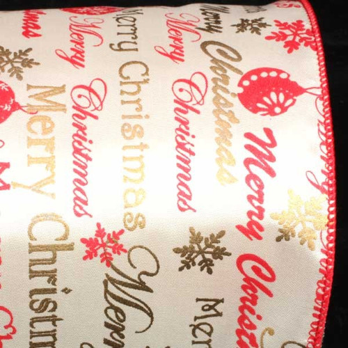 Red and White Merry Christmas Wired Craft Ribbon 5" x 20 Yards - IMAGE 1
