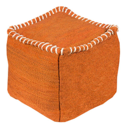 18" Rust Orange and Beige Stitched Top Jute Square Pouf Ottoman - IMAGE 1