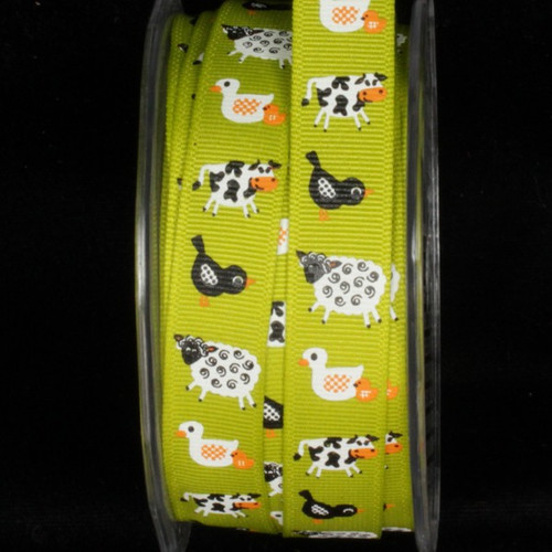 Green and White Farm Wired Craft Ribbon 0.5" x 54 Yards - IMAGE 1