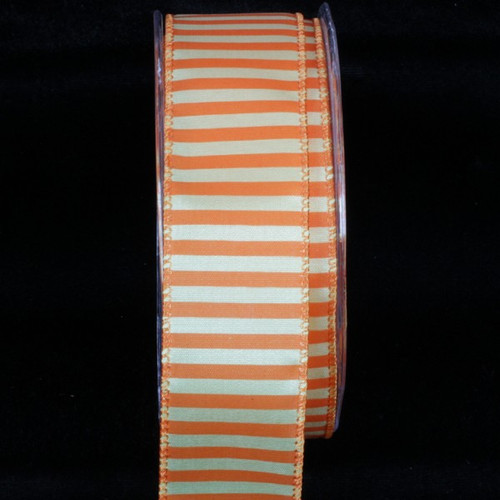 Orange and White Striped Capri Wire Edged Craft Ribbon 1.5" x 54 Yards - IMAGE 1