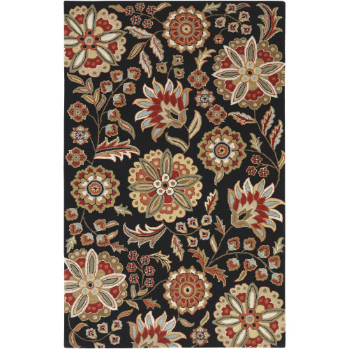 6' x 9' Black and Red Hand-Tufted Rectangular Wool Area Throw Rug - IMAGE 1