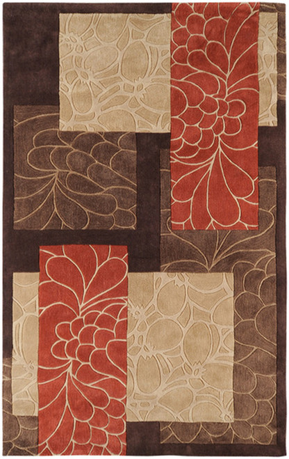 8' x 11' Fiori Brown and Burnt Orange Hand Tufted Rectangular Polyester Area Throw Rug - IMAGE 1