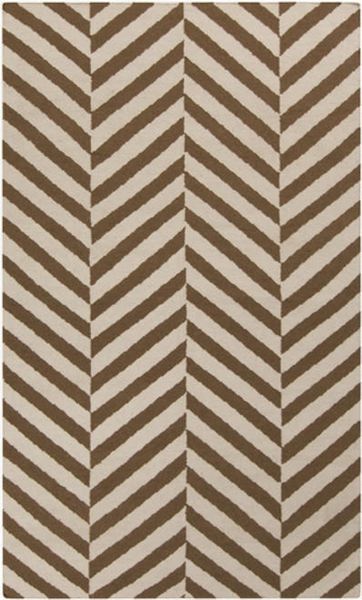 2' x 3' Brown and Beige Herringbone Pattern Hand Woven Wool Area Throw Rug - IMAGE 1