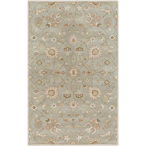 5' x 8' Moss Green and Gold Floral Hand Tufted Rectangular Area Throw Rug - IMAGE 1