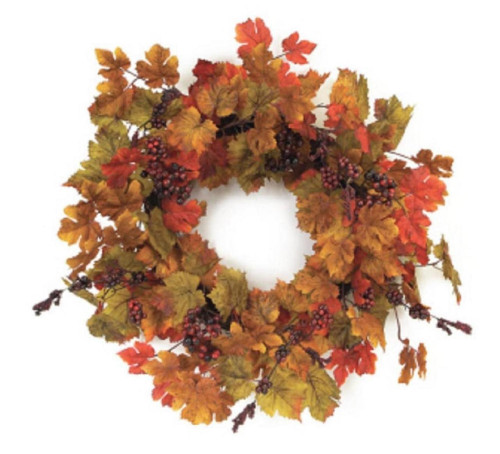 Green and Yellow Maple Leaves Artificial Spring Wreath - 24-Inch, Unlit - IMAGE 1