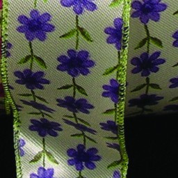 White and Purple Petite Flowers Print Wired Craft Ribbon 1.5" x 40 Yards - IMAGE 1