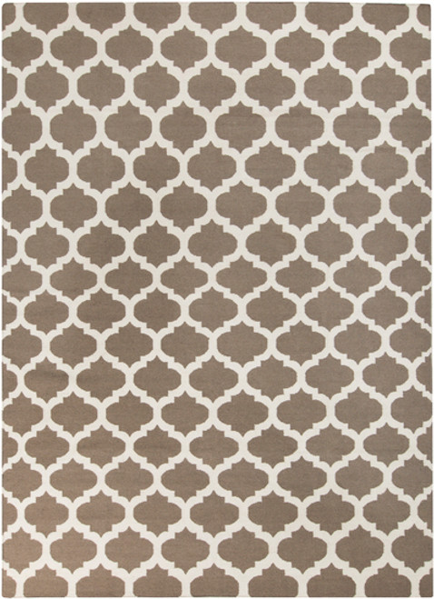 8' x 11' Gated Passage Taupe Gray and Cream White Hand Woven Wool Area Throw Rug - IMAGE 1