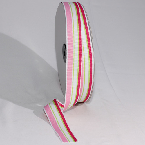Striped Pink and White Woven Grosgrain Craft Ribbon 1" x 55 Yards - IMAGE 1