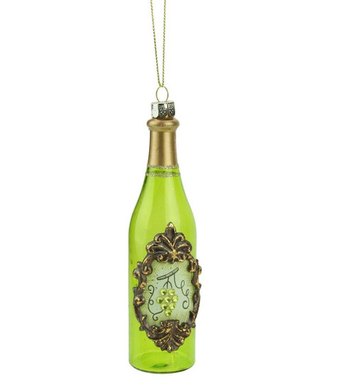 5.5" Green and Gold Wine Bottle Glass Christmas Ornament - IMAGE 1