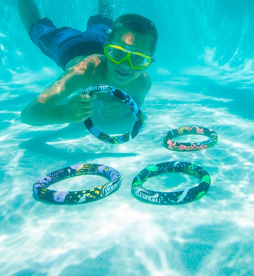 Set of 4 Vibrantly Colored Swimming Pool Dive Rings 7.5" - IMAGE 1