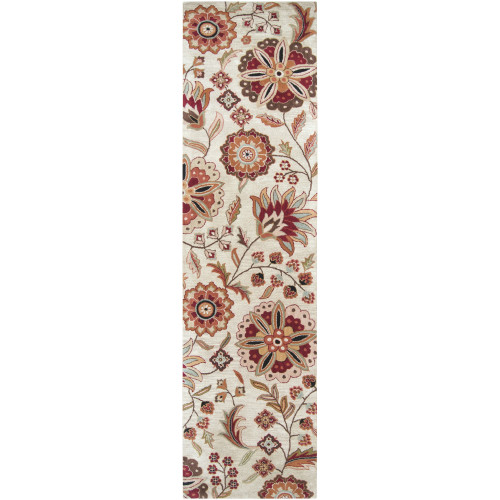 3' x 12' Green and White Contemporary Hand Tufted Floral Rectangular Wool Area Throw Rug Runner - IMAGE 1