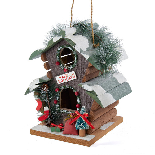 9" Brown and Green Woodland Happy Holiday's Birdhouse Christmas Ornament - IMAGE 1