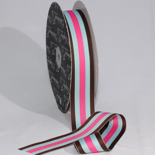Blue and Brown Striped Woven Grosgrain Craft Ribbon 1.5" x 55 Yards - IMAGE 1