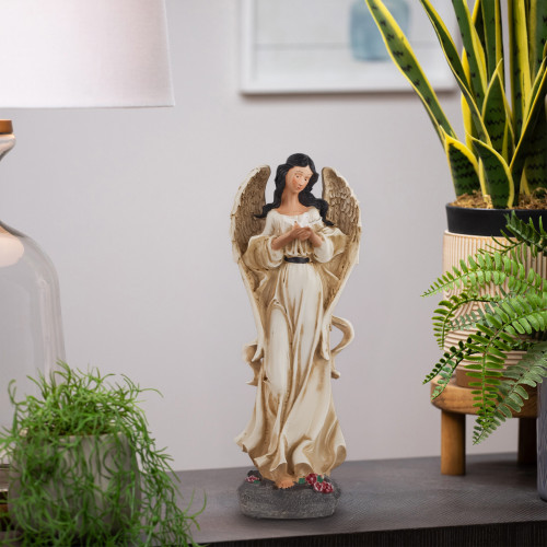 13" Peace and Love Angel with Dove Outdoor Garden Statue - IMAGE 1