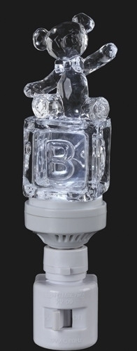 6.5" Icy Crystal LED Lighted Baby Block Teddy Bear Night Light - IMAGE 1