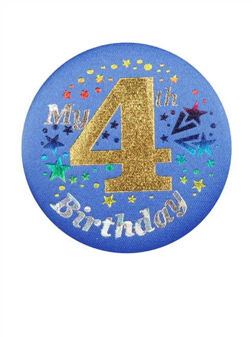 Club Pack of 6 Blue "My 4th Birthday" Decorative Satin Buttons for Boys 2" - IMAGE 1