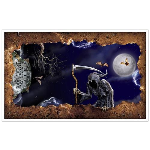 Pack of 6 Grim Reaper and Open Grave Insta-View Halloween Wall Decorations - IMAGE 1