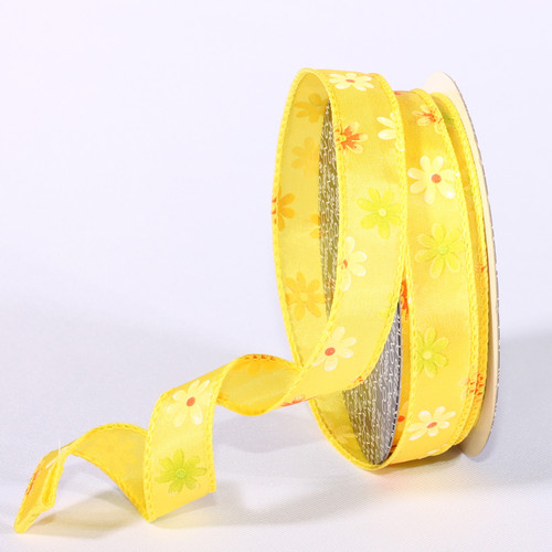 Yellow and Orange Floral Wired Craft Ribbon 0.75" x 40 Yards - IMAGE 1