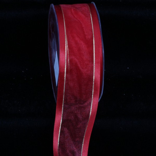 Red and Gold Edged Craft Ribbon Trim with Gold Setting 1.5" x 30 Yards - IMAGE 1