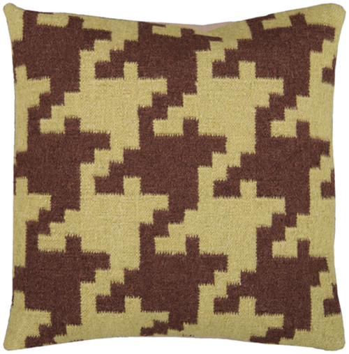 20" Brown and Beige Houndstooth Square Throw Pillow - IMAGE 1