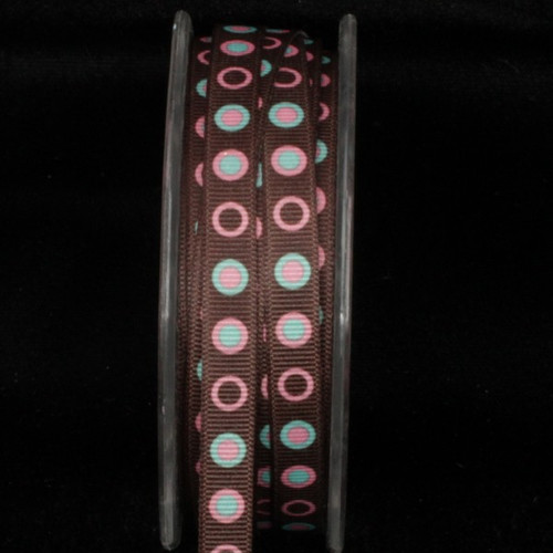 Brown and Pink Polka Dot Wired Craft Ribbon 0.25" x 108 Yards - IMAGE 1