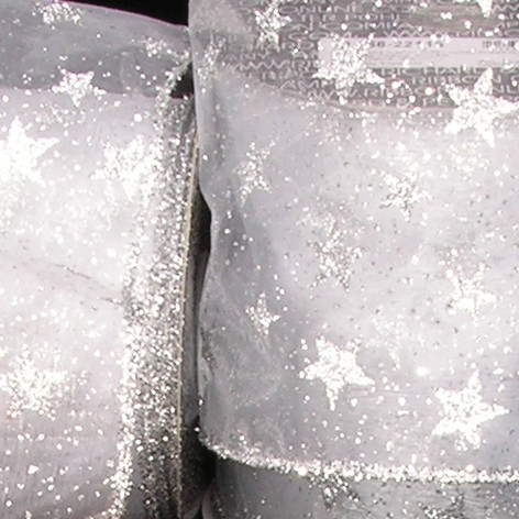 Sheer Metallic Silver Glitter Stars Wired Craft Ribbon 6" x 20 Yards - IMAGE 1
