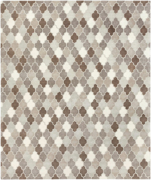 9' x 13' Gray and White Hand Tufted Rectangular Wool Area Throw Rug - IMAGE 1