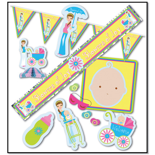 Pack of 6 Yellow and Blue Neutral Joy Baby Shower Party Kit Decors 9" - IMAGE 1