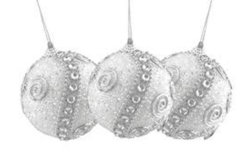 3ct White and Silver Shatterproof Glittered Christmas Ball Ornaments 3" (75mm) - IMAGE 1