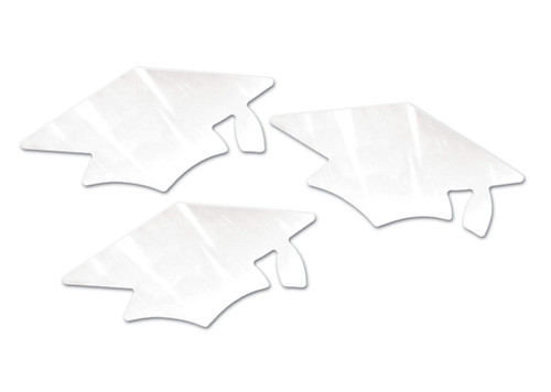 Club Pack of 18 White Metallic Graduation Cap Grad Party Cutout Decors 5.5" - IMAGE 1