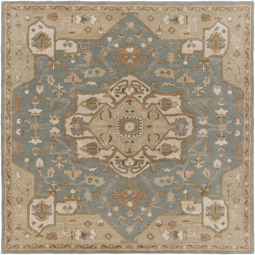 8' x 8' Traditional Shadow Blue and Brown Hand Tufted Square Wool Area Throw Rug - IMAGE 1