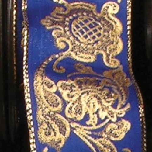 Shimmering Gold and Navy Blue Ornamental Wired Craft Ribbon 1.5" x 27 Yards - IMAGE 1