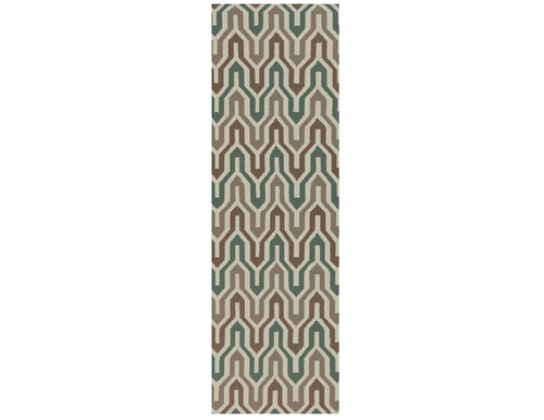 2.5' x 8' Brown and Green Hand Woven Wool Area Rug Runner - IMAGE 1