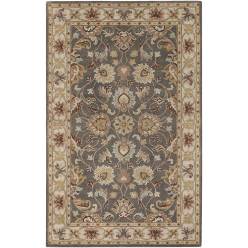 6' x 9' Floral Taupe Brown and Gray Hand Tufted Rectangular Wool Area Throw Rug - IMAGE 1