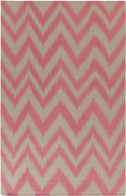 3.5' x 5.5' Chevron Shock Wave Pink and Gray Hand Woven Rectangular Wool Area Throw Rug - IMAGE 1