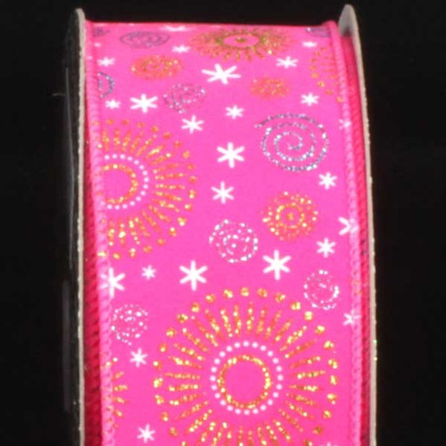 Pink Swirls and Sunbursts Wired Craft Ribbon 2.5" x 20 Yards - IMAGE 1