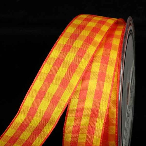 Yellow and Orange Gingham Wired Woven Edge Craft Ribbon 0.25" x 108 Yards - IMAGE 1