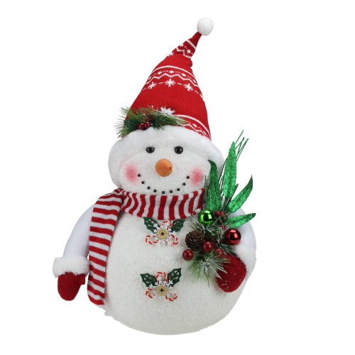 Sparkling Snowman with Nordic Santa Hat Christmas Figure - 20" - White and Red - IMAGE 1