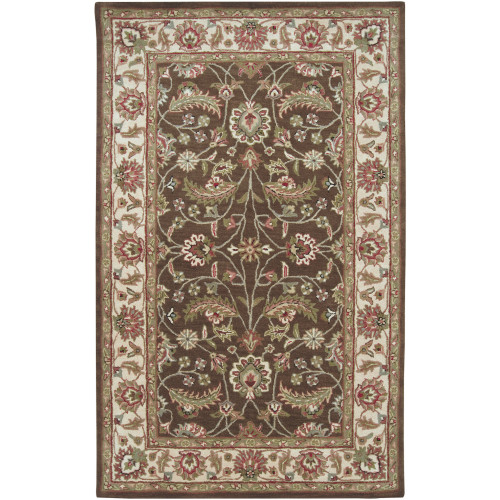6' x 9' Chocolate Brown and White Traditional Hand Tufted Rectangular Area Throw Rug - IMAGE 1