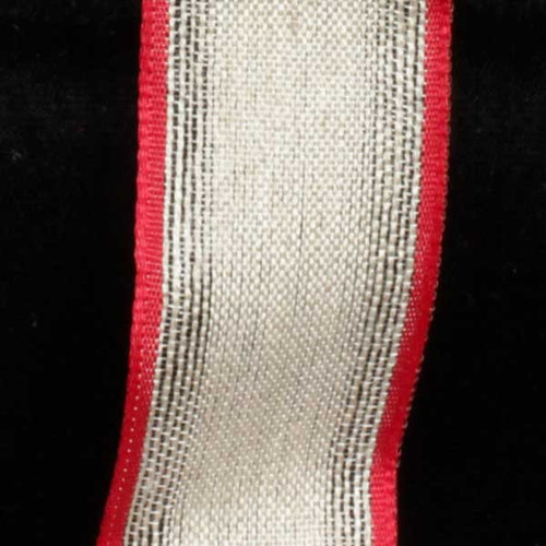 Red and White Edged French Wired Craft Ribbon 1.25" x 22 Yards - IMAGE 1