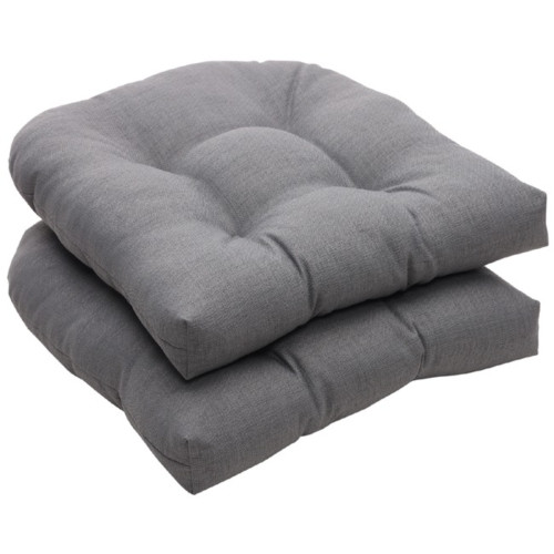 Solid Outdoor Patio Tufted Wicker Seat Cushions - 19" - Gray - Set of 2 - IMAGE 1
