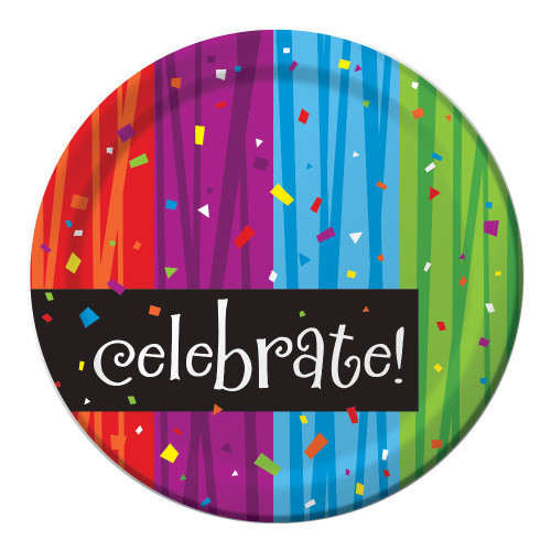 Club Pack of 96 Purple and Blue Milestone "Celebrate" Disposable Paper Party Lunch Plates 7" - IMAGE 1